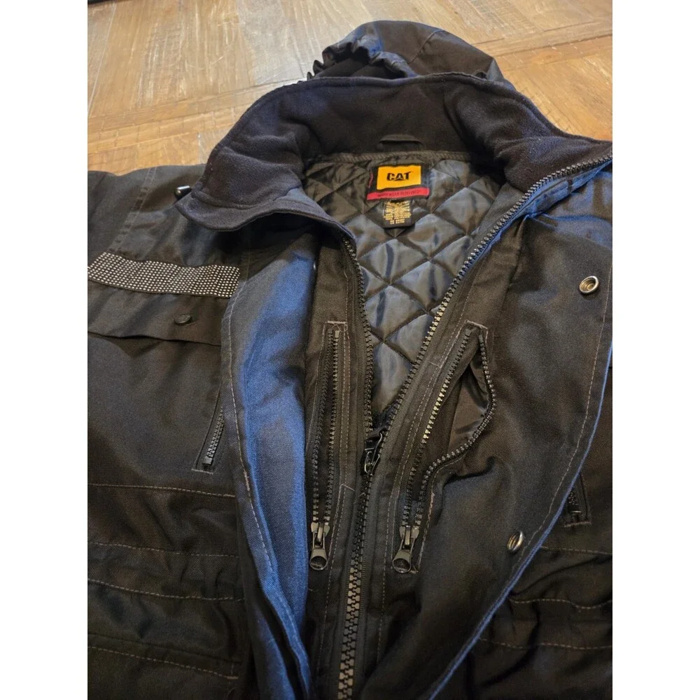 CAT Workwear Heavy Insulated Parka Coat Mens XL Black MultiPocket Zip